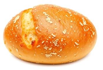 Golden-brown crusty French bread roll isolated on white, rustic, fresh