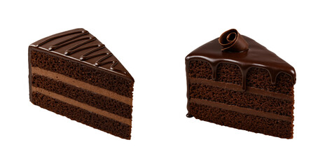 Decadent chocolate cake slices bakery food, isolated on transparent background, png set