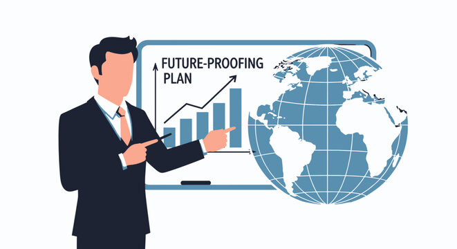 Business presentation on future proofing plan with global strategy. - Powered by Adobe
