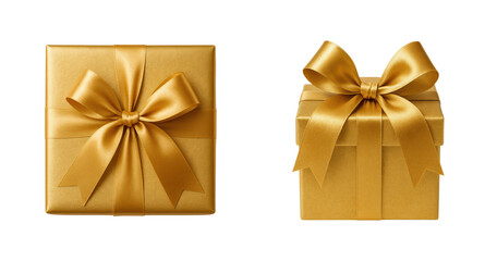 Golden boxes celebrating in a festive atmosphere, isolated on transparent background, png set