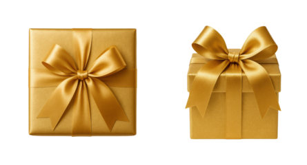 Golden boxes celebrating in a festive atmosphere, isolated on transparent background, png set