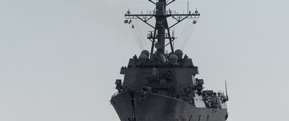 GUIDED MISSILE DESTROYER - An American warship sails on the sea
