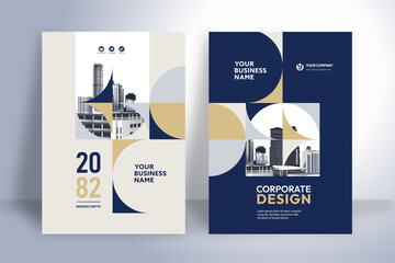 Business Report Cover Template – Blue and Gold Geometric Layout (A4)