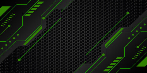 Dark steel mesh abstract background with black and green polygon shapes, free space for design. modern technology innovation concept background.