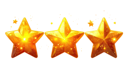 Three Shiny Golden Stars Glowing Brightly Representing Success and Achievement.