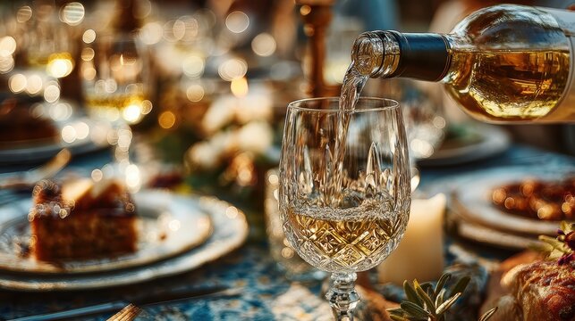 White Wine Pouring | Elegant Dinner Party & Celebration
