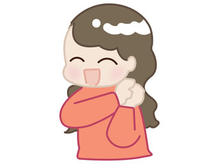 赤い服の女性が喜ぶポーズを取っているイラスト