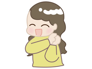 明るい表情の女性が黄色い服を着ているイラスト