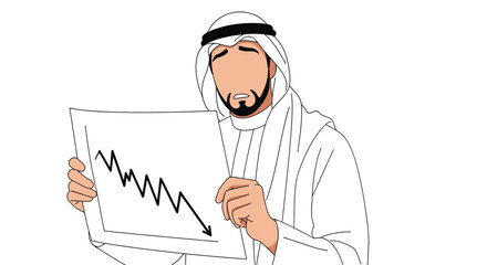 Arab man looking at a graph showing a financial crisis.
