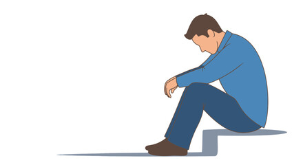 Depressed man sitting on the stairs feeling sad and lonely illustration.