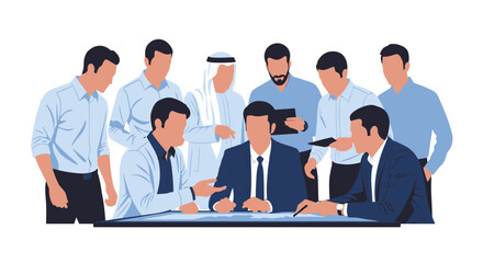 Business meeting of diverse professionals discussing project strategy and collaboration.