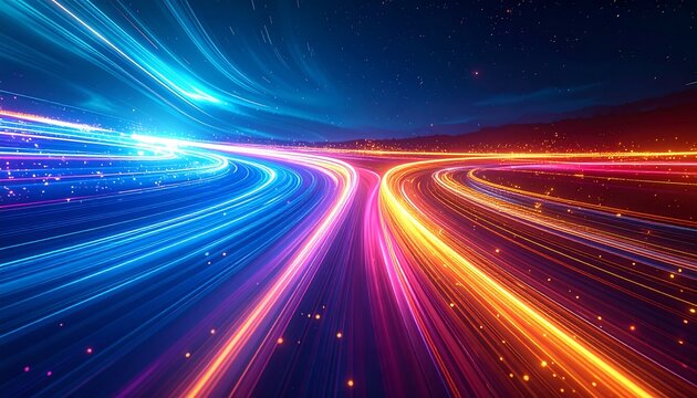 Futuristic Speed - Abstract Light Trails in a Digital Landscape. - Powered by Adobe