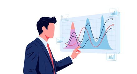 Business professional analyzing financial data on a digital screen business concept.