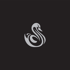Naklejka premium Silhouette style vector minimal swan logo design icon in black color, simple elegant line art illustration, creative branding element for birds, beauty, nature, merchandise, digital projects, modern m