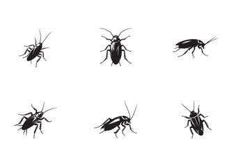 cockroach logo silhouette vector, cockroach silhouette vector illustration, roach silhouette vector logo, silhouette of cockroach insect, cockroach insect logo silhouette vector on white background.