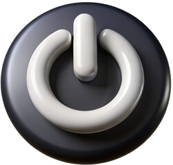 3D Power Button Symbol , Black and White Tech UI Element.