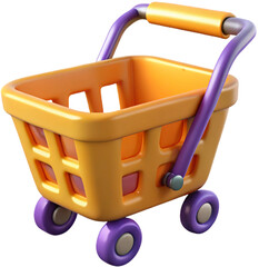 3D Shopping Cart , Modern Market Basket with Wheels and Handle.