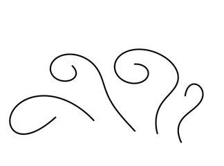 A series of elegant, swirling black lines with curls, isolated on a transparent background, creating a decorative flourish or abstract pattern