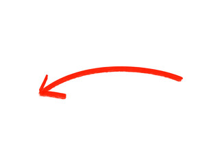 A handdrawn red arrow curves to the left, isolated on a transparent background, indicating a backward or return movement