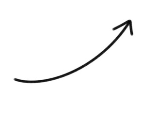 Hand drawn curved arrow pointing upwards and to the right, isolated on transparent background