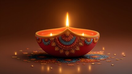 Diwali festival glowing diya oil lamp for Hindu traditional celebration