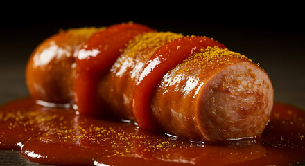 Delicious Currywurst Delight with Tangy Tomato Sauce and Aromatic Curry Powder for Authentic German Street Food Experience Perfect for Food Blogs and Culinary Adventures