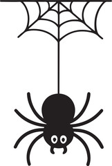 A cartoon spider, gracefully suspended from a meticulously woven web, against a vibrant, solid background. The playful yet intricate design showcases the beauty of the natural world.