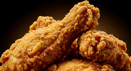 Crispy golden fried chicken tempting your taste buds with mouthwatering texture, perfect for comfort food ads, fast food promotions, or Southern cuisine recipe blogs