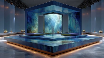 Modern Interior Design of a Luxurious Artistic Stage with Blue and Turquoise Hues
