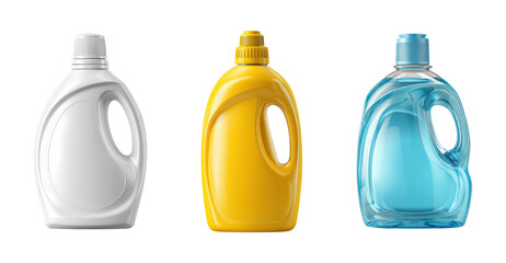 Cleaning product bottles display product, isolated on transparent background, png set