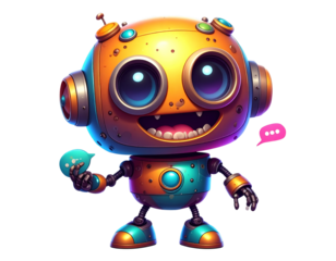 Funny Animated Robot with Big Eyes and Buttons — 3D AI Assistant, Transparent Background