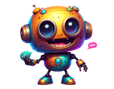 Funny Animated Robot with Big Eyes and Buttons — 3D AI Assistant, Transparent Background