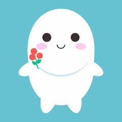 T-shirt Baby Ghost Holding Flower Bouquet Charming Illustration