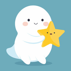 T-shirt Baby Ghost Hugging A Star Flat Vector Design