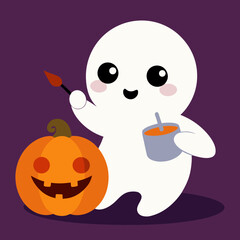 T-shirt Baby Ghost Painting A Pumpkin Creative Vector Art