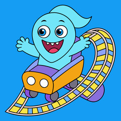 T-shirt Funny Ghost Riding Roller Coaster Fun Cartoon Illustration