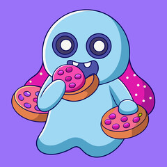 T-shirt Ghost Eating Donuts Flat Illustration Fun Vector