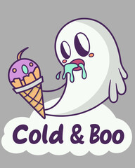 Obraz premium T-shirt Ghost Eating Ice Cream Cone Cold Boo Cute Cartoon