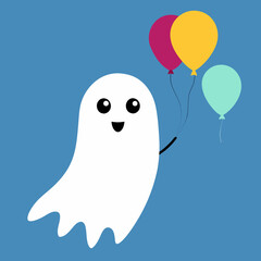 T-shirt Ghost Floating With Balloon Animals Fun Cartoon Vector