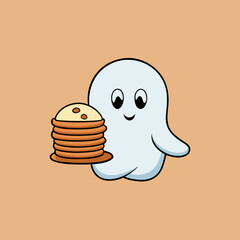 T-shirt Ghost Holding Stack Of Pancakes Fun Cartoon Vector
