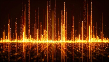 Orange and yellow light bars reflected on black, soundwave style.