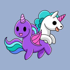 Fototapeta premium T-shirt Ghost Riding Unicorn Kawaii Style Cute Cartoon