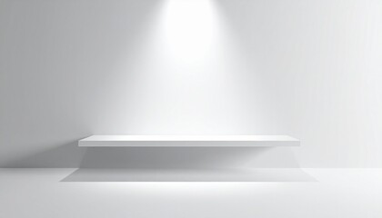 Minimal white shelf under spotlight.