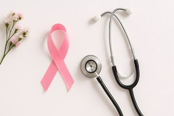 Pink ribbon and stethoscope for breast cancer awareness month