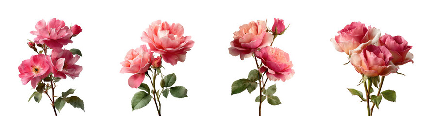 Captivating rose flowers garden shots bright light, isolated on transparent background, png set