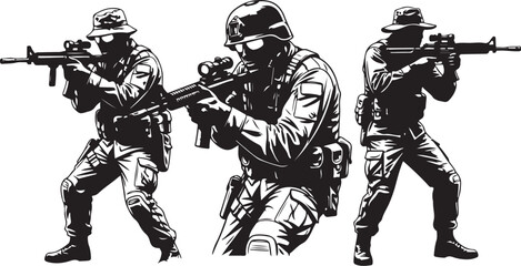 Military soldiers aiming rifles combat ready