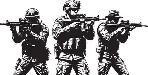 Three soldiers aiming rifles ready