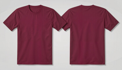 Burgundy T-shirt mockup in a flat lay style with copy space for design