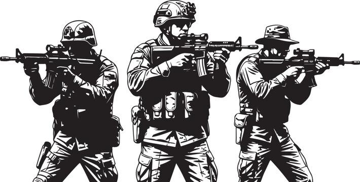 Three soldiers aiming rifles ready