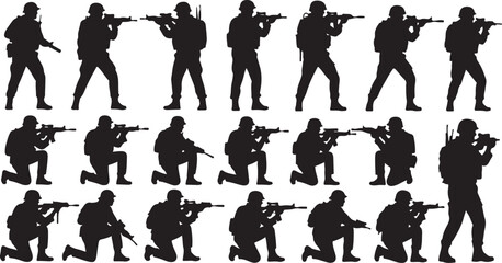 Silhouette soldier poses military action figures